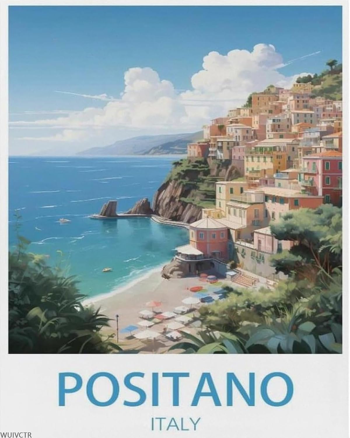 WUIVCTR Easy Paint by Numbers for Adults Beginners, Positano Italy, Paint by Number Kit on Canvas for Adults New Painters's Gift DIY Gifts (40x50cm)