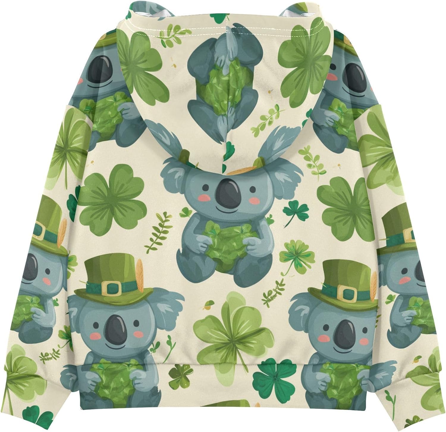 ZZXXB Lovely Koala Clovers Kids Sweatshirts Boys Girls Hooded Kangaroo Pocket Pullover Tops XS-XXL