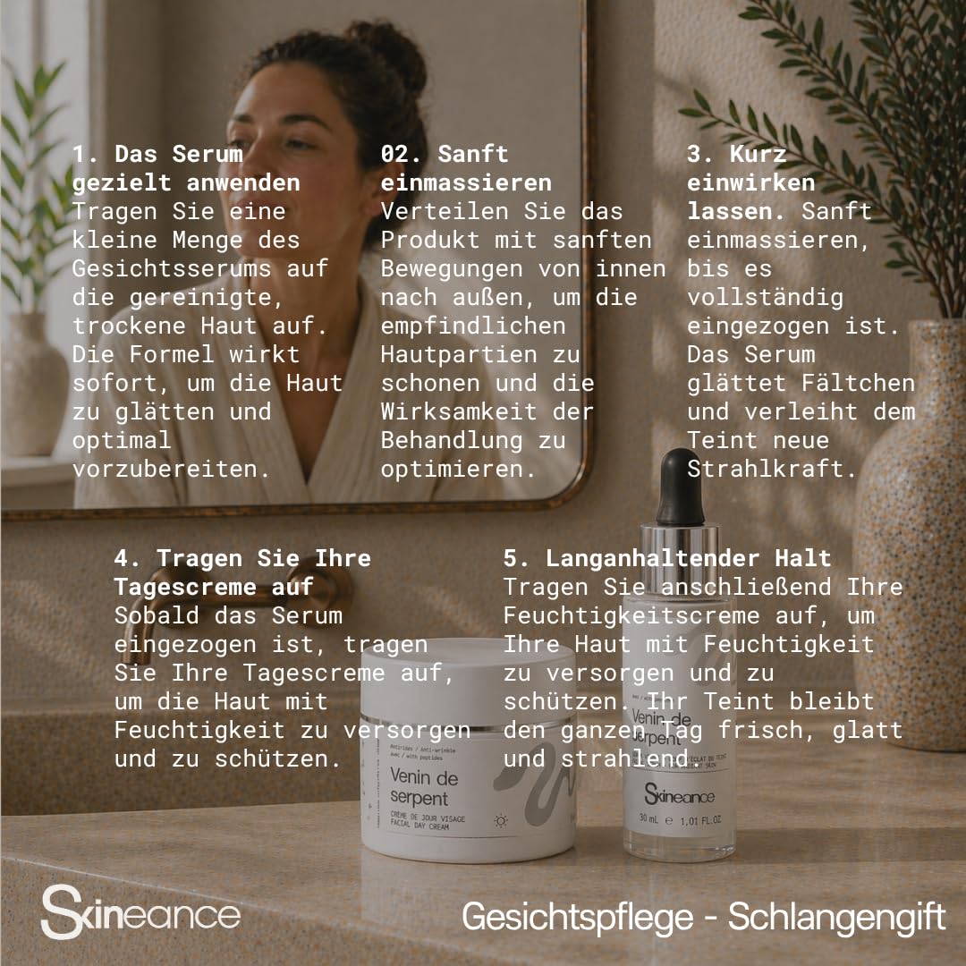 Skineance – 50ml Tagescreme + 30ml Gesichtsserum – Anti-Aging-Wirkstoffe – Reduziert Mimikfältchen, feine Linien, Schwellungen und Augenringe