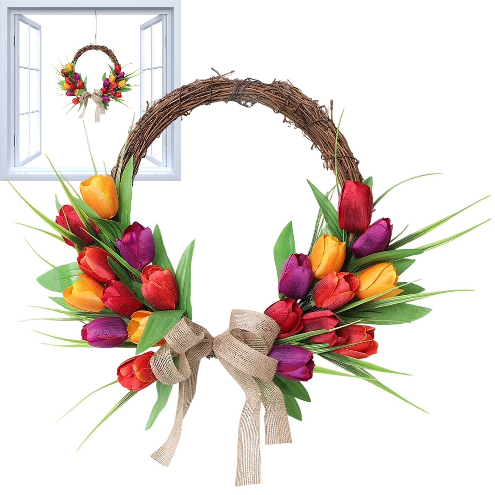 Couronne de porte de printemps artificielle pour une déco fleurie sans entretien