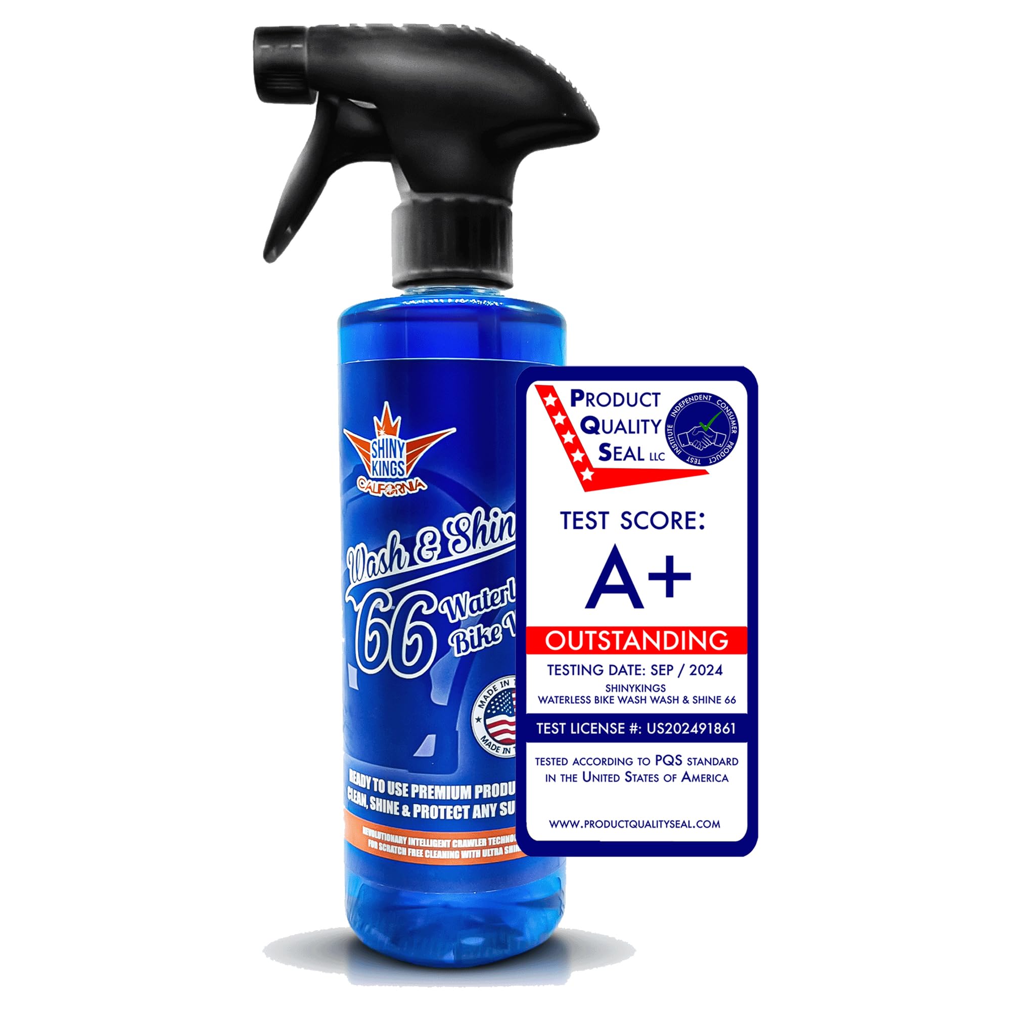 Shinykings Motorcycle Cleaner Wash&amp;Shine 66 | WATERLESS BIke Wash with Ultra Shine Finish | Powerful Motorcycle Detailing Spray for All Surfaces | Bike Cleaner California | 16 fl.oz