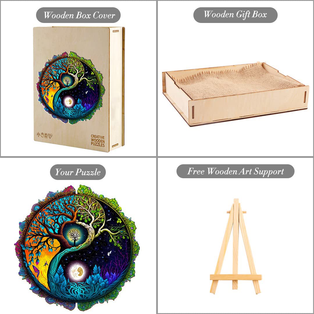 Holzpuzzle Erwachsene 630 Stück,Yinyang Baum 4 Holzpuzzle Einzigartige Tierform Puzzleteile,Holz Puzzle, Puzzle aus Tierteilen, Puzzle Holz Erwachsene mit Geschenkbox aus Holz(XL-20 * 20in)