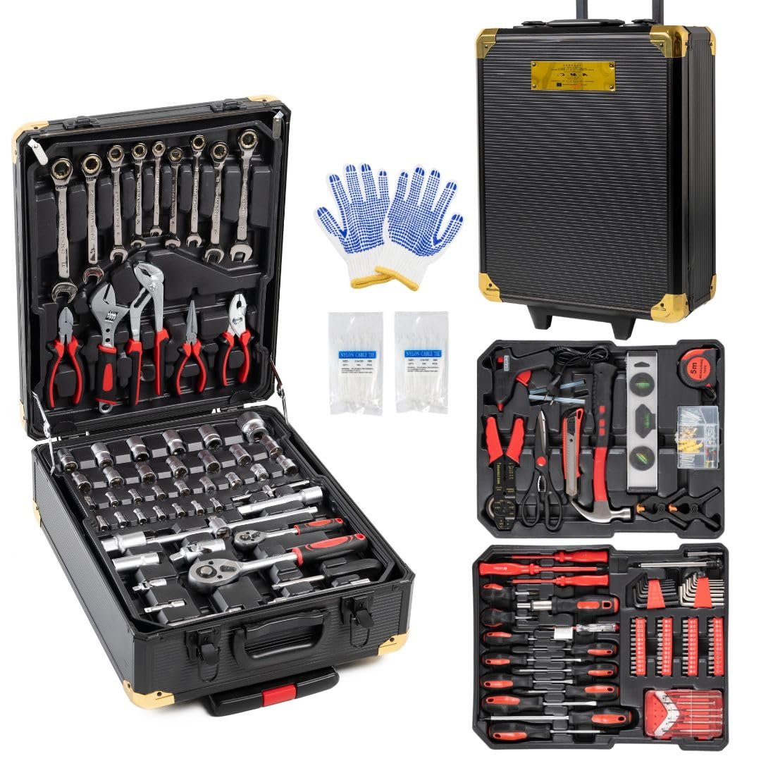 A.M.C. Trolley Porta Attrezzi, Set di Attrezzi da lavoro 849 Pezzi, Valigia Carrello Attrezzi professionale, Portautensili, Cassetta con 3 Cassetti, Trolley da Lavoro