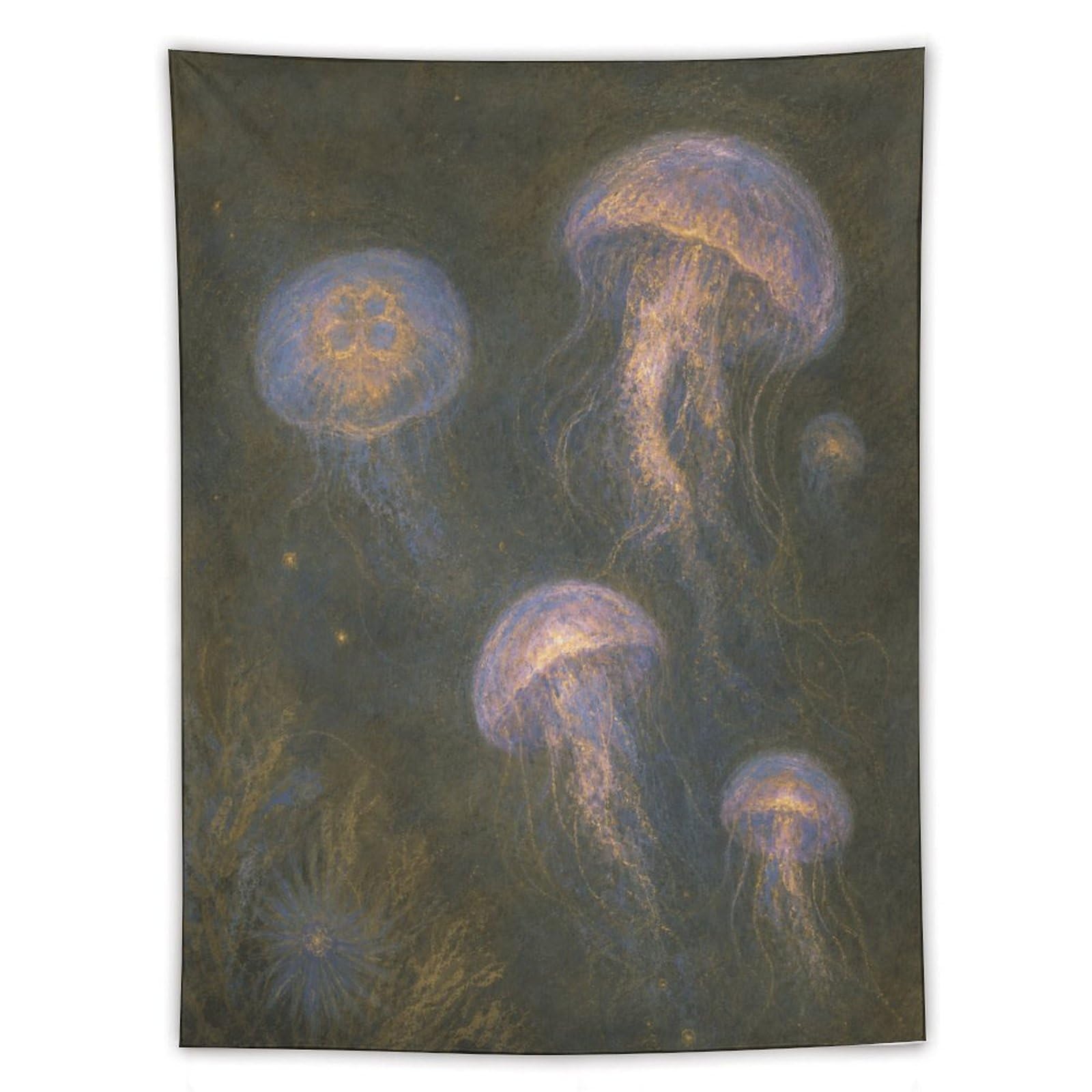 W7C8U2X3 Glowing Jellyfish Wall Tapestry, Realistic Illustration, Sofa Area