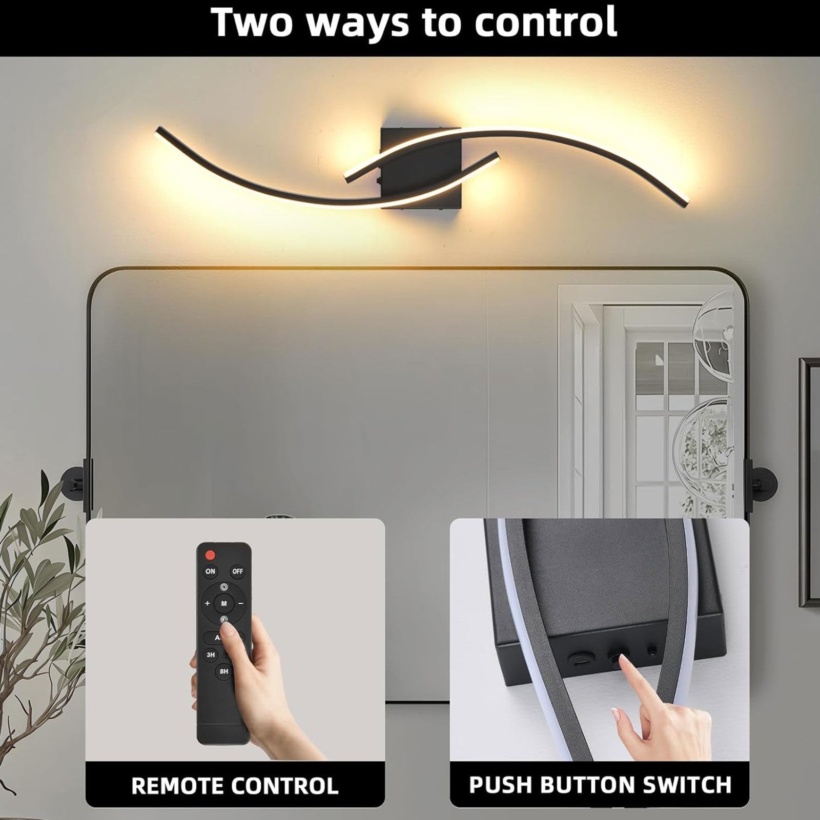 Applique da parete a batteria, set di 2, applique da parete a LED da 31 pollici dimmerabili 3000k-6000k con telecomando, applique da parete moderna senza fili ricaricabile tramite USB per soggiorno,