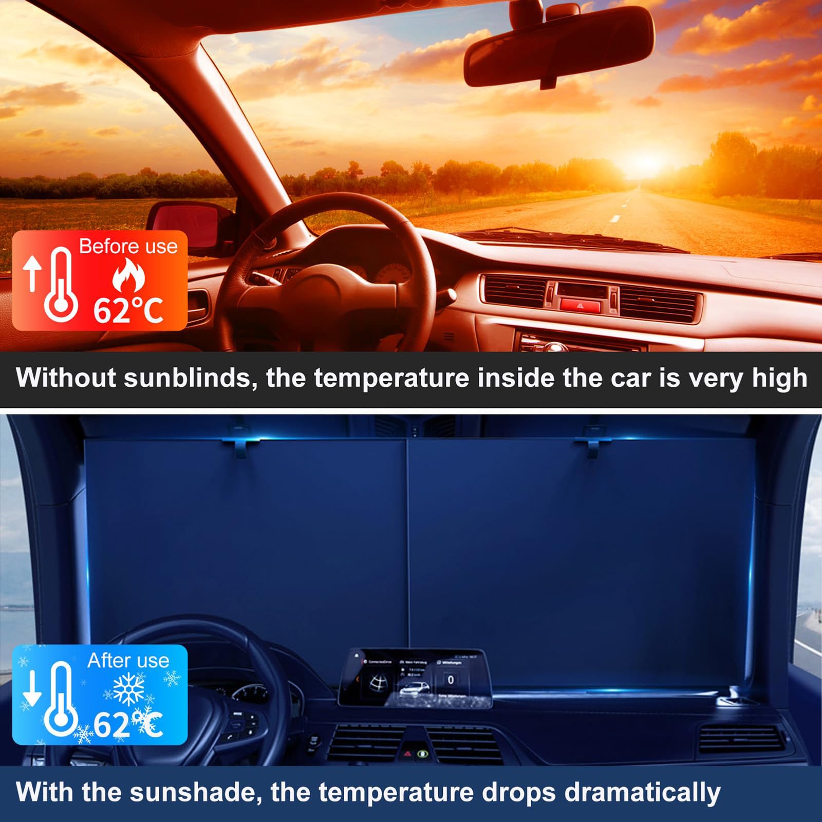 Parasol Coche Delantero para Toyota C-HR CHR Hybrid | Aislamiento térmico coche cortina parasol coche protector solar coche protector de parabrisas contra rayos uv alta densidad