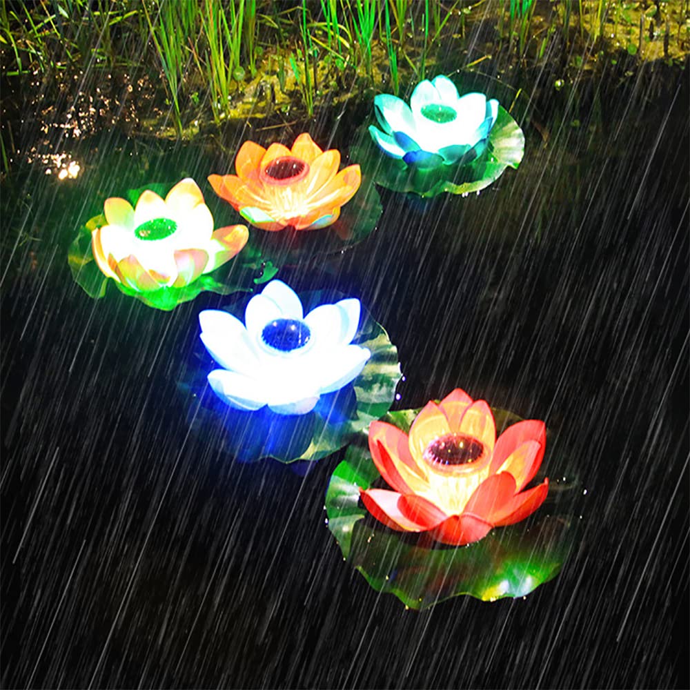 4 Pièces Lampe Lotus de Bassin Flottant, Lampes Solaires à Capteur de lumière, Lampes de Pelouse étanches Extérieures, Lampes Décoratives de Piscine, Lampes D'étang (Couleur)