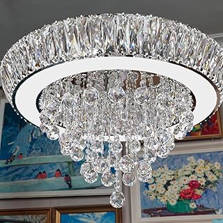 IDEQUY Glam Crystal Chandeliers, Modern Led Luxury Chandelier,40in Silver Flush Mount Chandelier Ceiling Light, Raindrop C...