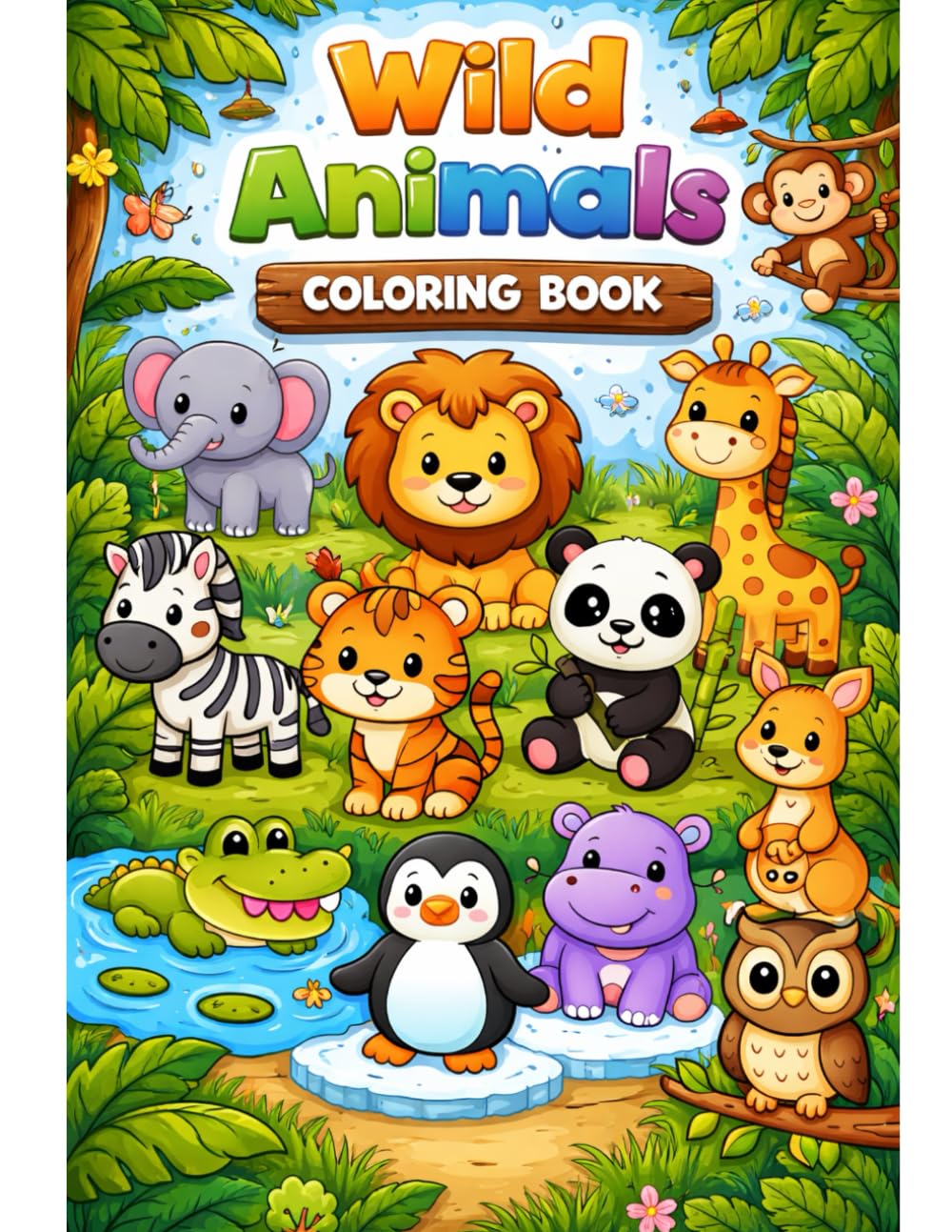 Wild Animals book for Kids Ages 3–6 Cute: Colouring book