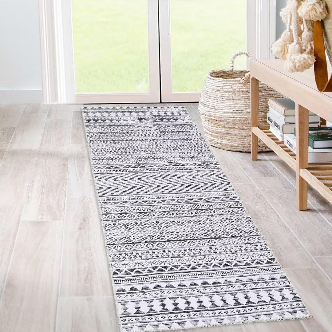 GlowSol Runner Rug 2x6 Hallway Rug Modern Geometric Kitchen Soft Rug Washable Rug Non Slip Indoor Carpet Accent Rug for Kitchen Living Room Bedroom, Light Grey, 2’x6’
