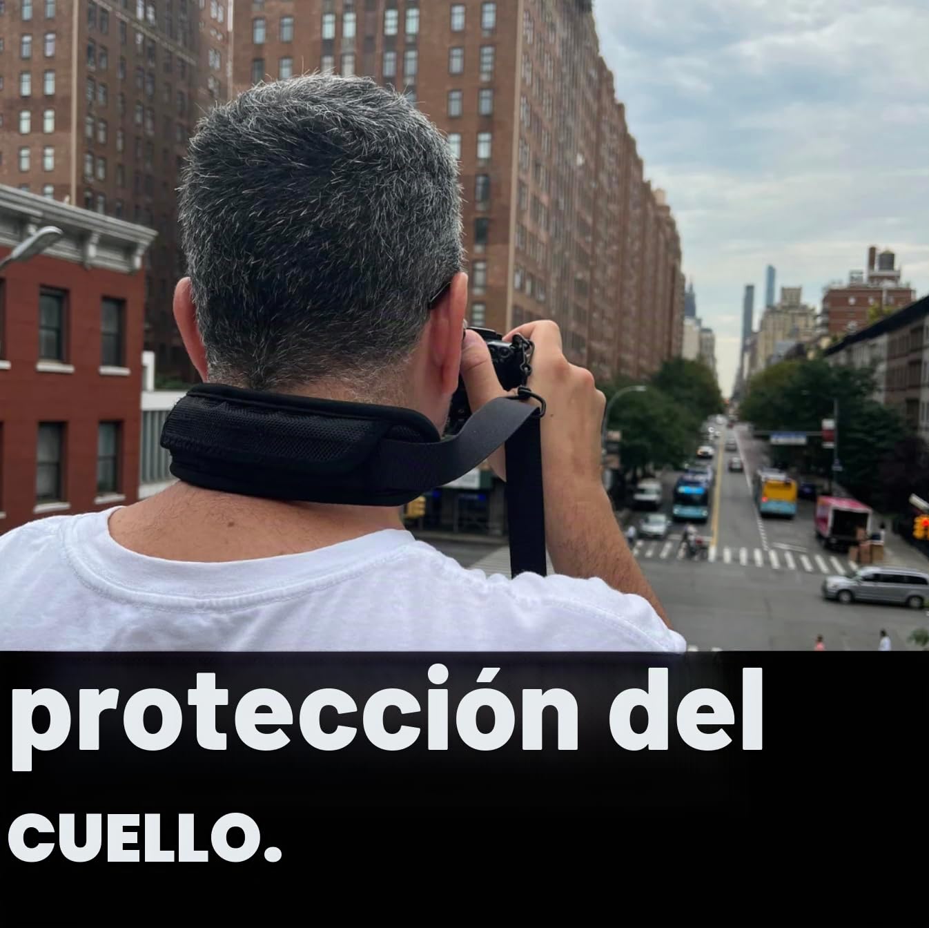 Camstrap - Correa para cámara y prismáticos manos libres ultraligera y ajustable, sistema de fijación rápida con conectores, protección óptima del cuello y la espalda, universalmente adaptable, Negro