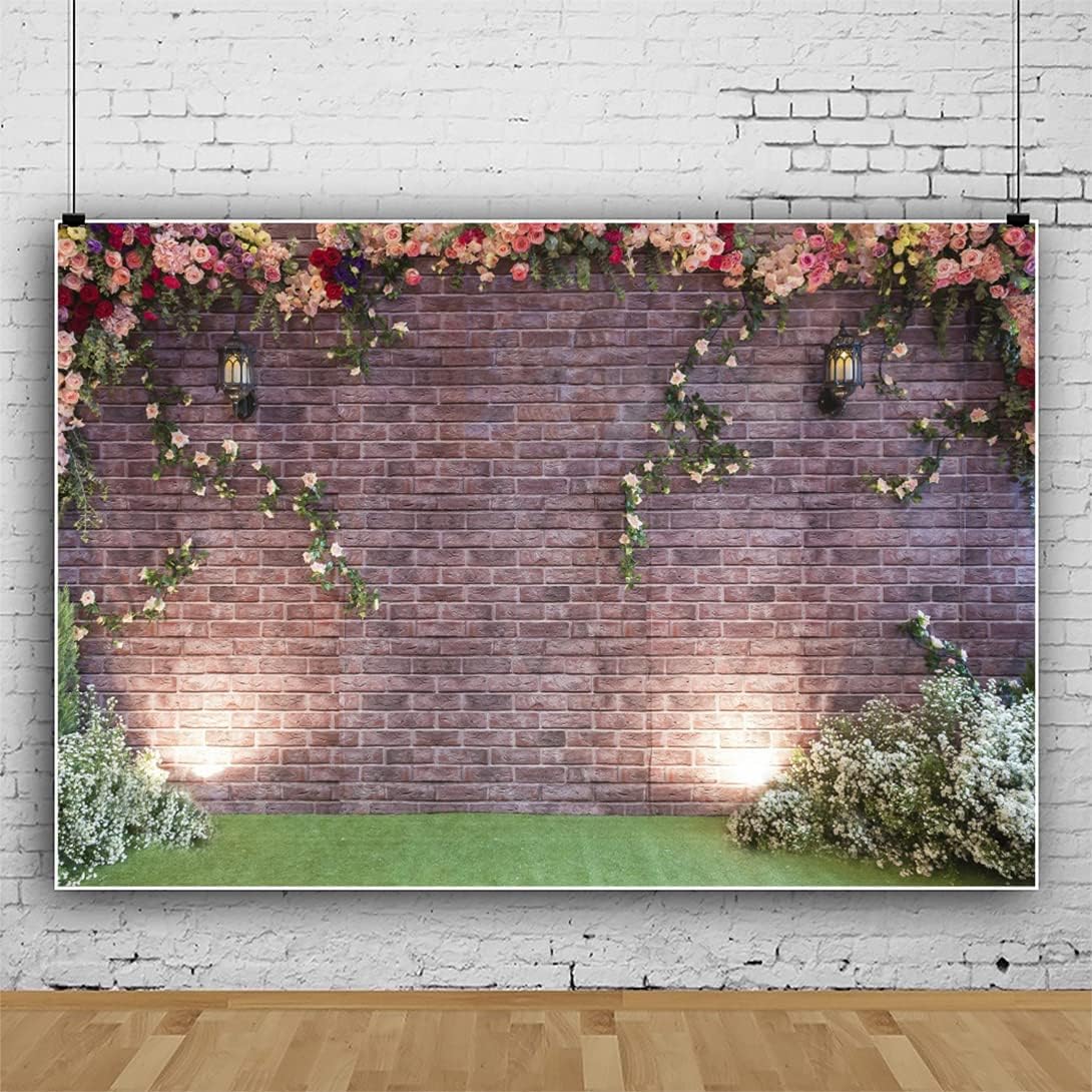 Buу 1 gеt 1 Laeacco Wedding Ceremony Backdrop 10x8ft Vintage Brick Wall Photography Background Rose Flowers Ivy Wall Green Grassfield Scene Elegant Bridal Shower Wedding Photo Studio Birthday Party Decoration