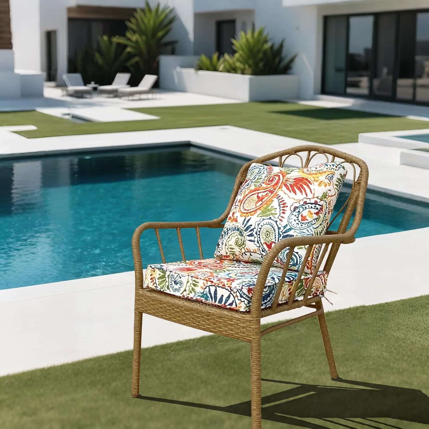 Outdoor Seat/Back Deep Chair Cushion Set for Patio Furniture - Lounge Chair Cushions with Ties - Waterproof Patio Chair Cushions 19x19