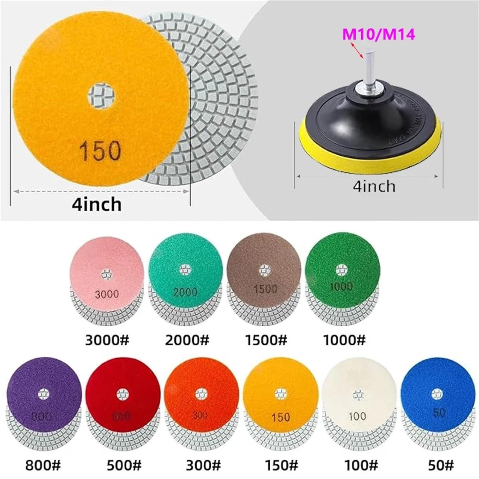Almohadillas de pulido diamante seco/húmedo 3-7 pulgadas, disco pulidor for taladro, lijado, granito, mármol, azulejo vidrio cuarzo, 1-5 unidades(500,3Pcs,7 inches)