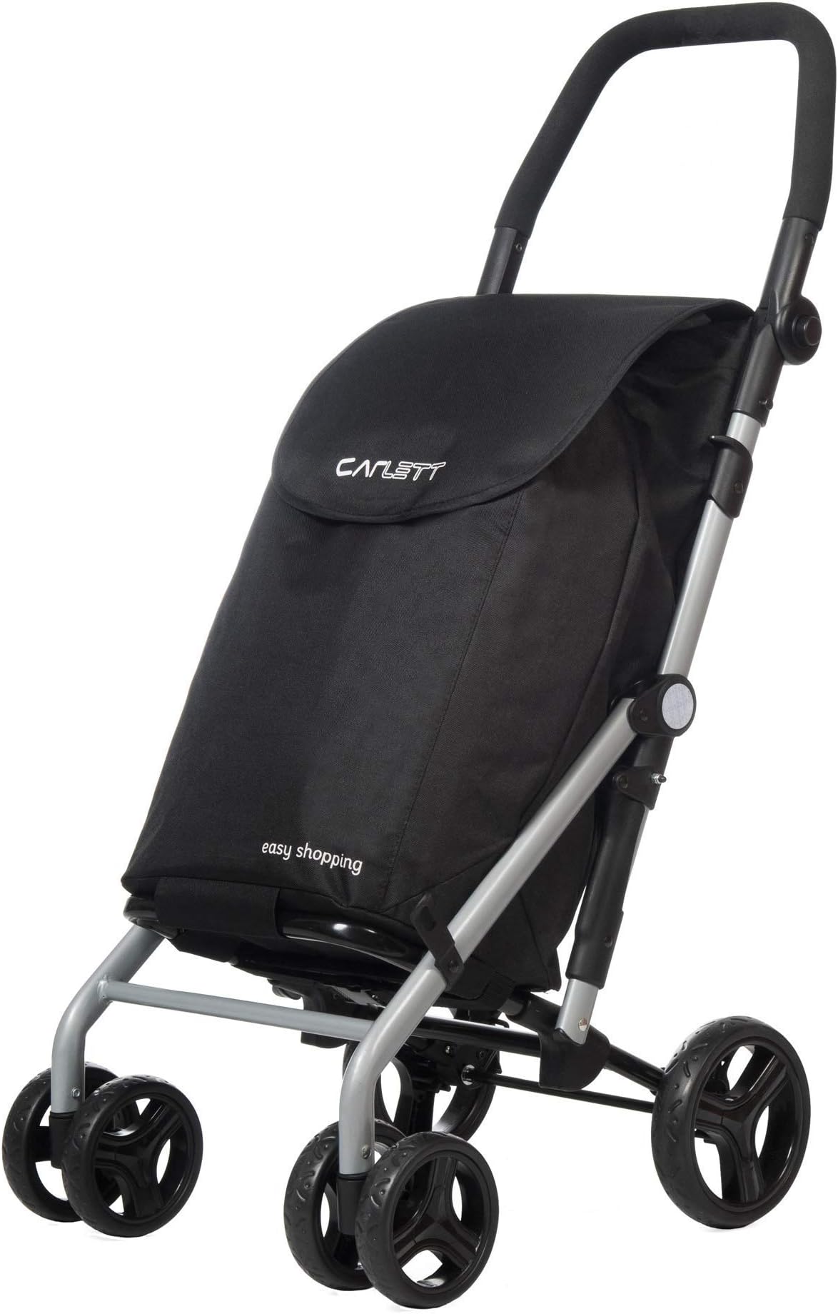 Carlett Lett430 Practical Deluxe Folding 6 Wheel Swivel Shopping Trolley with Park Brake, Black