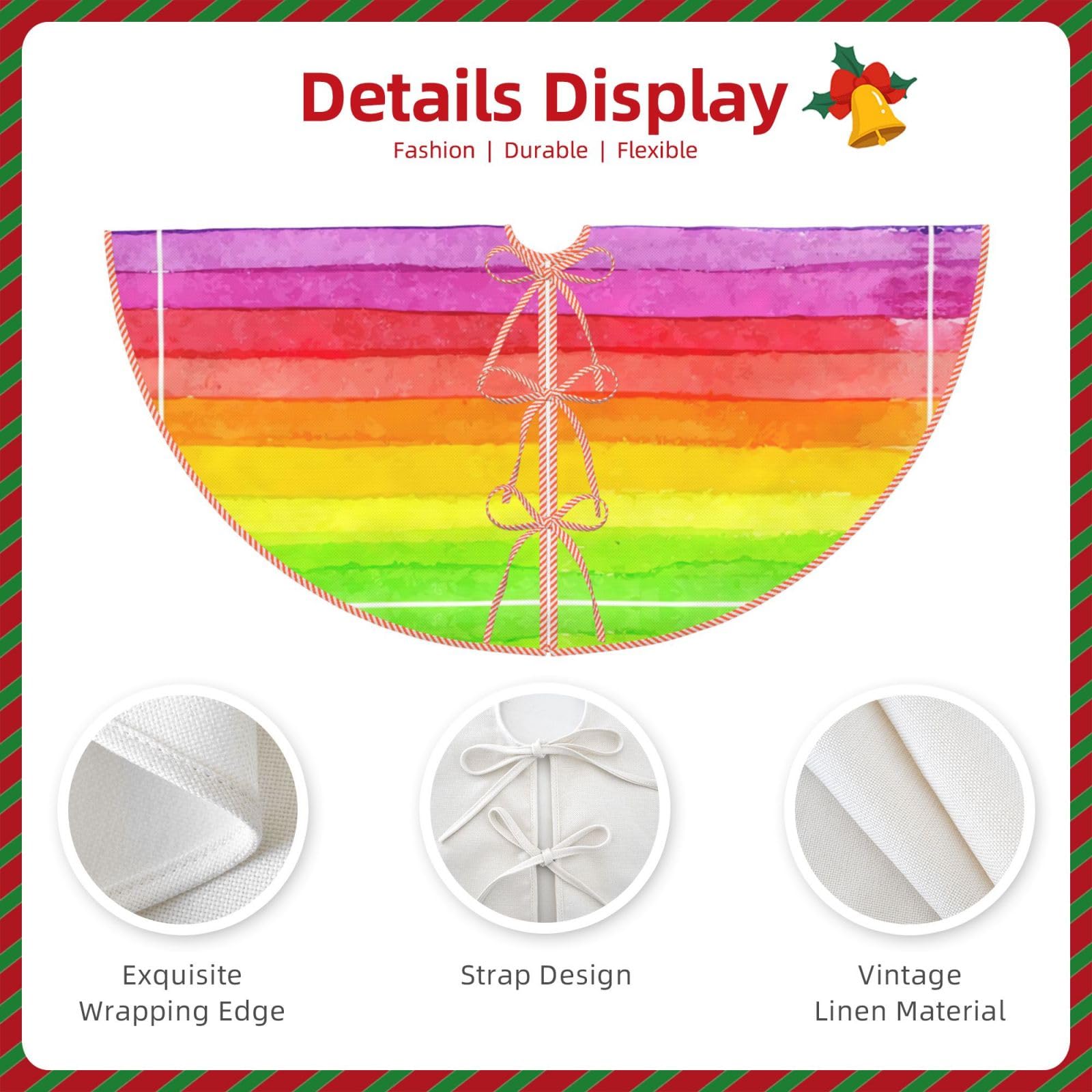 Gonna Per Albero Di Natale Arcobaleno 122 Cm - Morbida In Poliestere, Idrorepellente, Con Lacci - 5