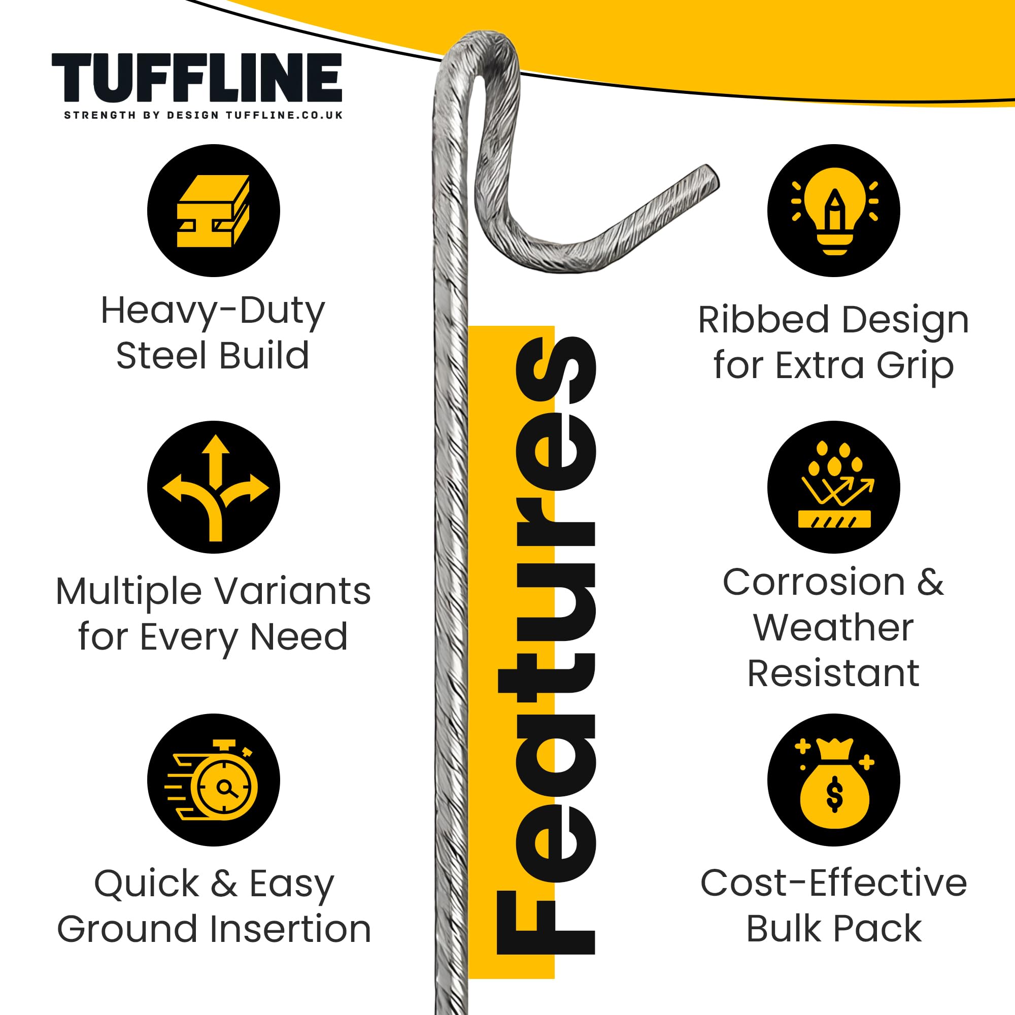 Fencing Pins 125cm – Pack of 10 – Standard, Black Coated, Galvanised, Ribbed, Ribbed Galvanised – Heavy Duty Temporary Fence Posts (Hot Dipped Galvanised) — view 3