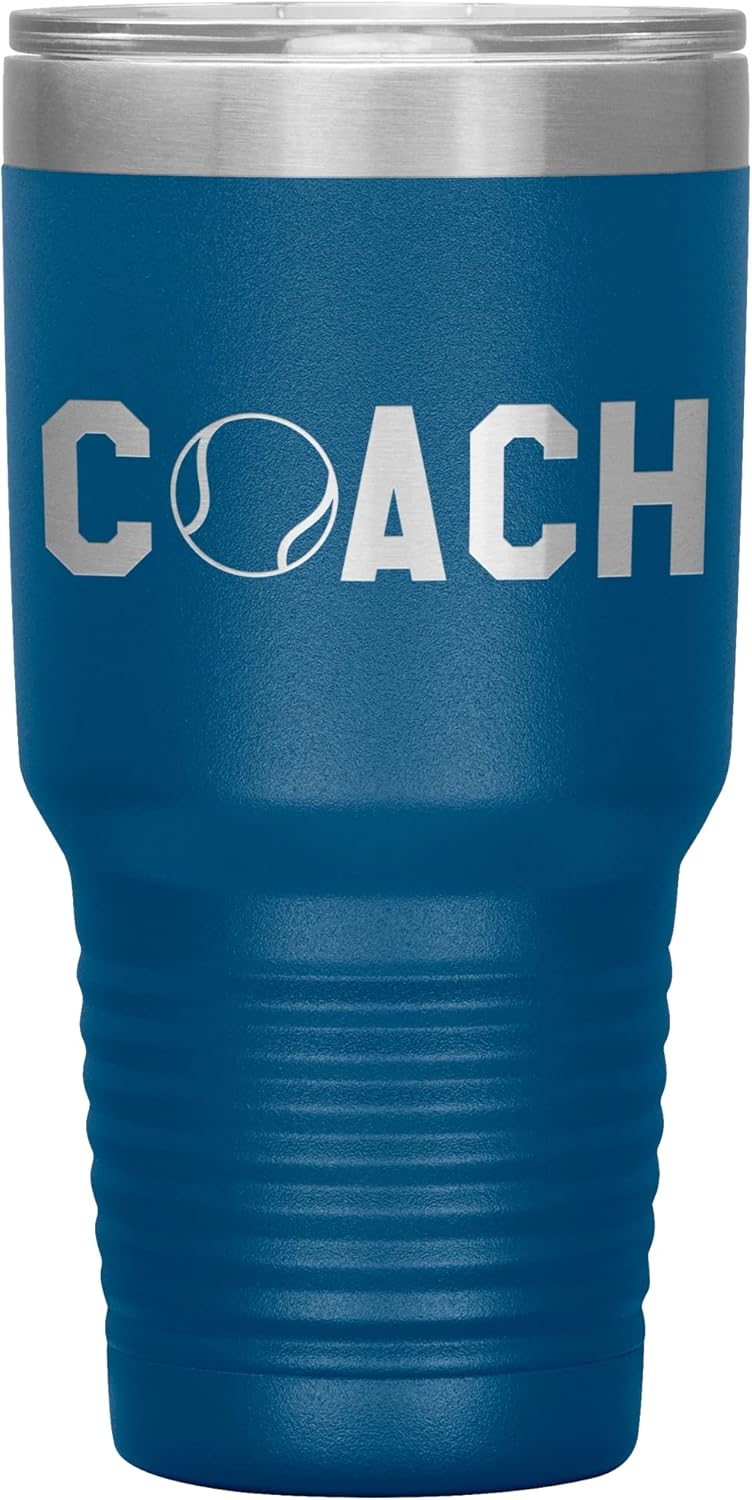 Tennis Coach Tumbler - Tennis Coach Gift 30oz Insulated Engraved Stainless Steel Tennis Coach Cup Blue
