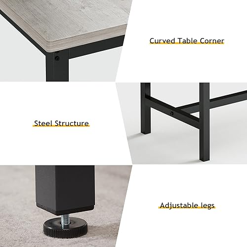 Miniatura 2 de Rovibek Juego de 4 sillas de mesa de comedor, mesa de cocina moderna que ahorra espacio con 2 bancos y patas ajustables, mesa de desayuno, estilo