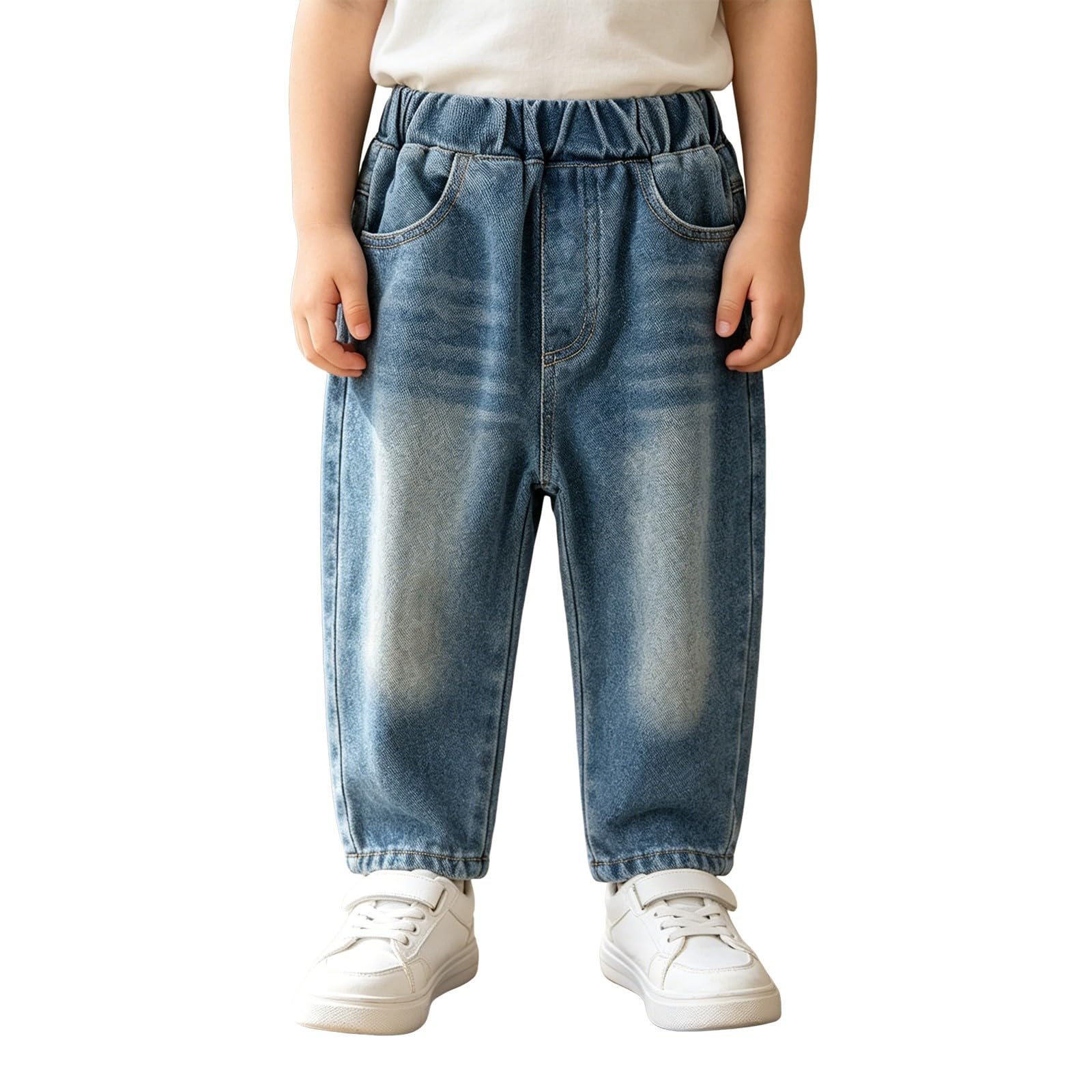 Pantalones de mezclilla deportivos para niños, holgados, de pierna recta, desgastados, para la escuela, para otoño, elásticos, cintura alta, casuales, largos, para niños, hip hop, vintage, danza