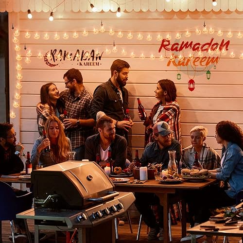 Miniatura 3 de AceList Guirnalda de luces de decoración de Ramadán 2025 con luna y estrellas, 40 LED, luces alimentadas por batería de 20 pies  USB para Eid,