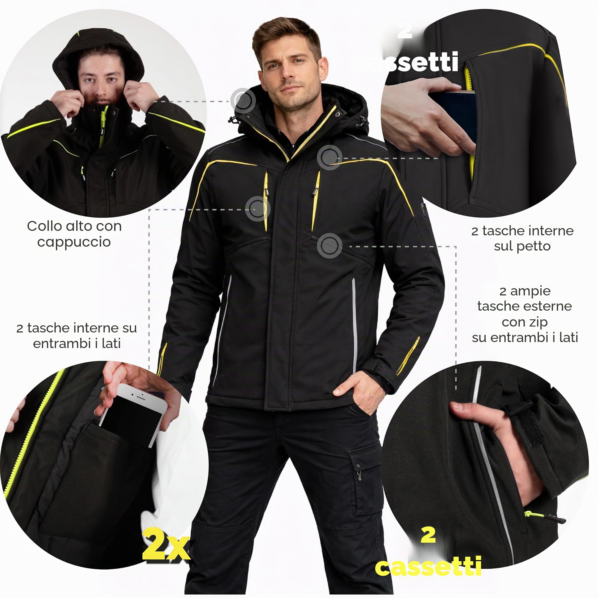 BWOLF CLIFF Giacca Softshell Foderata Giubbotto Uomo Invernale Giacca da Lavoro Uomo Cappotto Invernale da Lavoro Antivento e Impermeabile