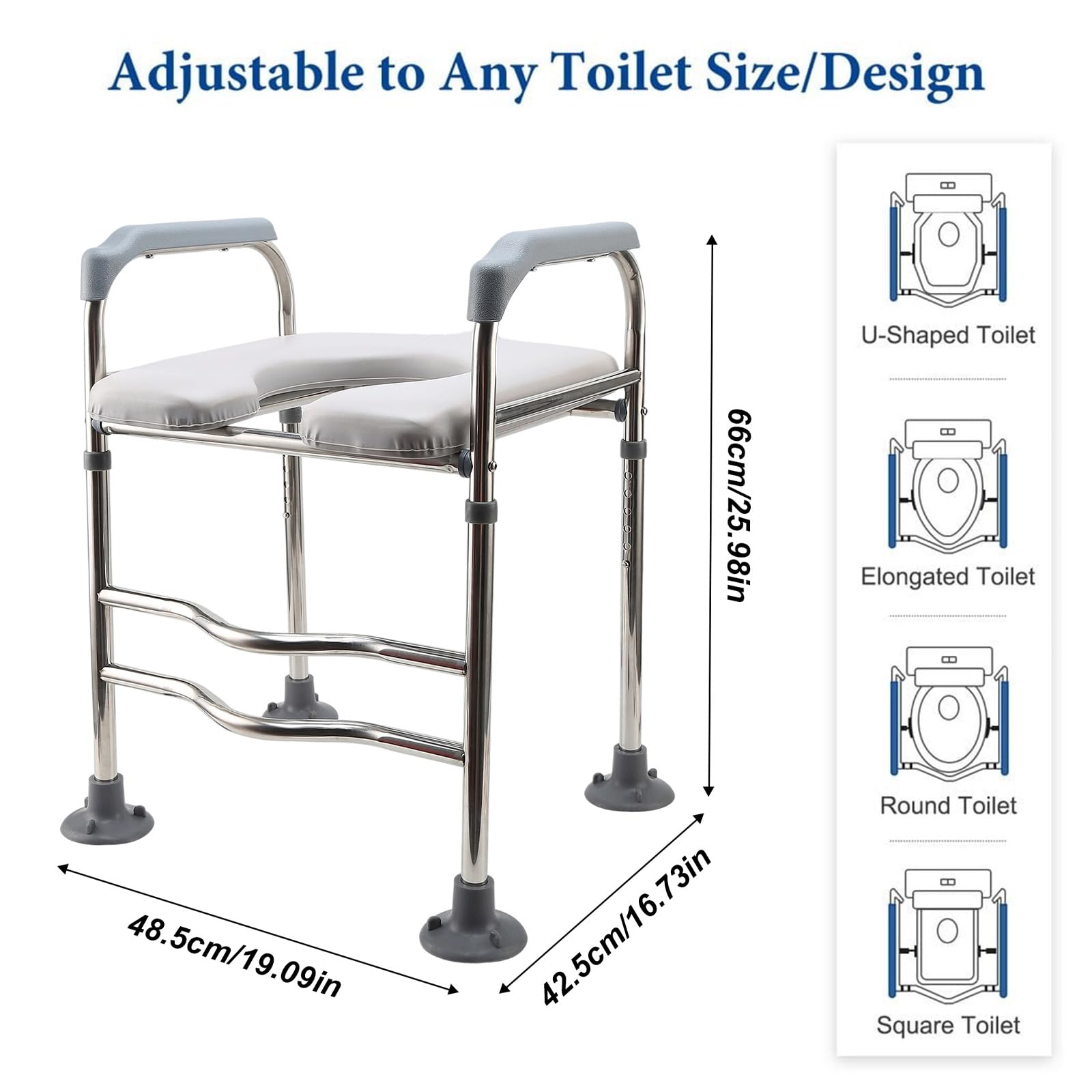 Rialzo WC con Braccioli Regolabili, Portata Fino A 170 kg | Altezza Regolabile, Supporto Per Alzarsi, Ideale Per Adulti E Anziani, Seduta Stabile E Confortevole