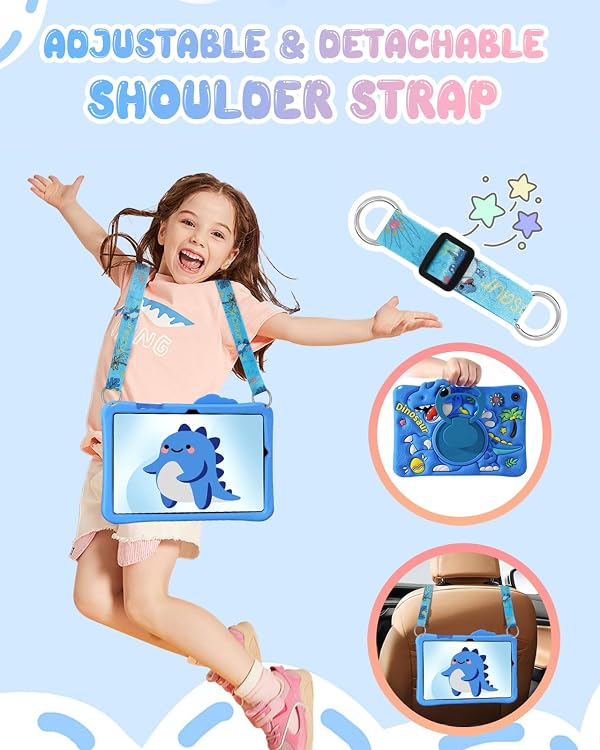 Boaretiu for Samsung Galaxy Tab A9+ Case - Cute Cartoon Silicone Cover with Adjustable Shoulder Strap & Rotating Stand for Kids Boys Girls, for Samsung Galaxy A9 Plus Tablet Case 2023, Blue Dinosaur by Boaretiuㅤ - Image 5