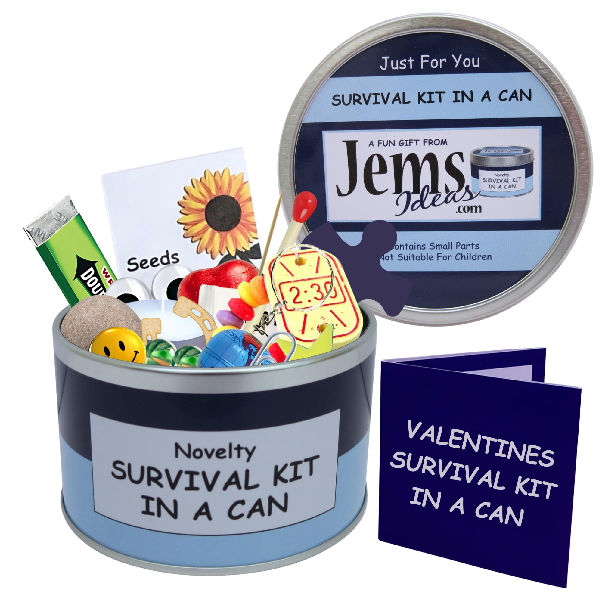 Survival Kit In A Can Valentine’s Day Gifts For Him/Gifts For Men. Boyfriend, Fiance, Friend, Husband, Partner. Valentines Present & Card All In One. Customise Your Can Colour. (Blue/Navy)