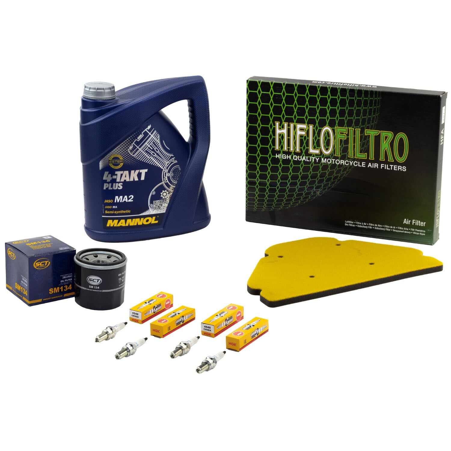 Wartungspaket Öl 4L + Luftfilter + Ölfilter + Zündkerzen für Kawasaki ZX-9R 900 Ninja Baujahr 1998-2003