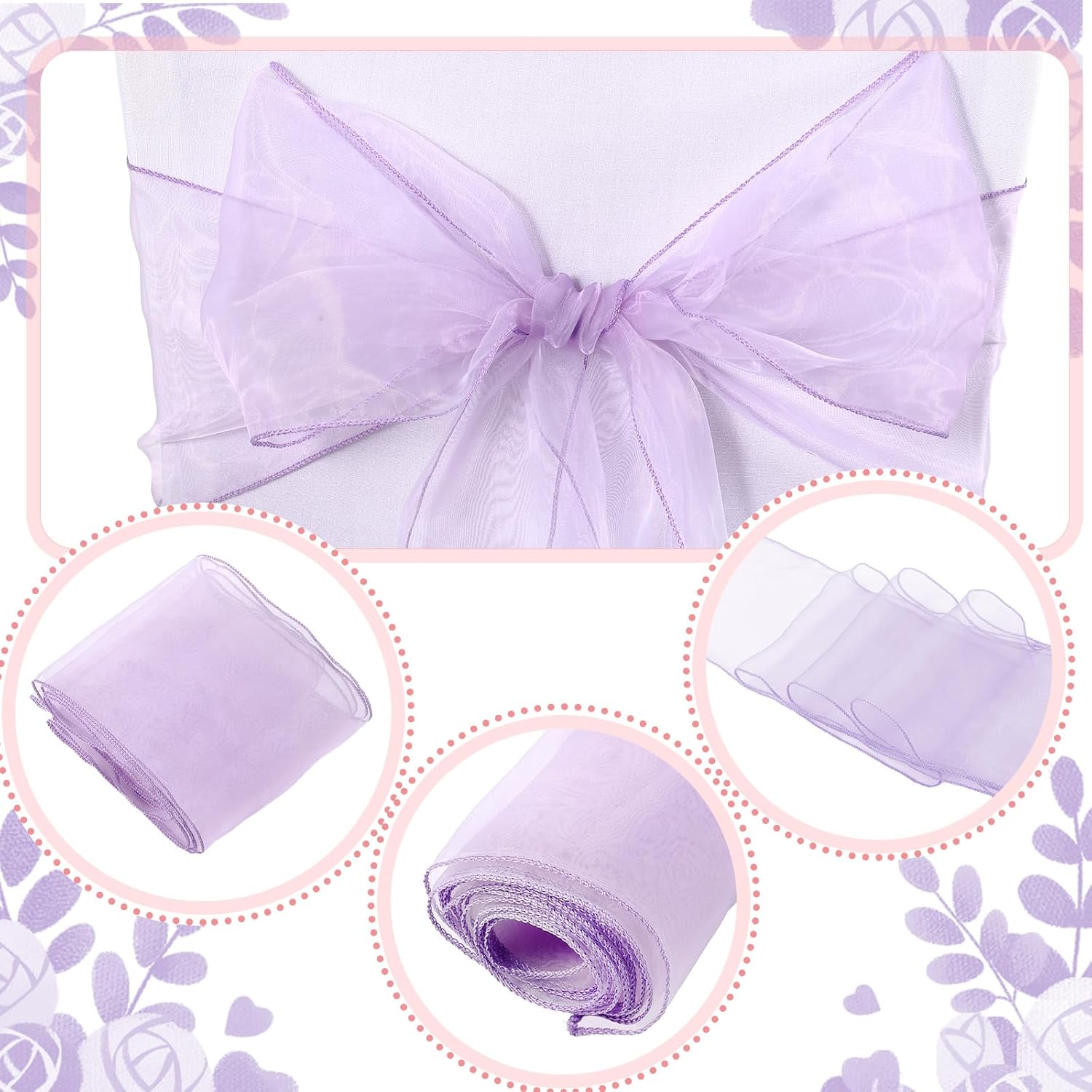 Mepase 100 Pcs Chair Covers Stretch 50 Spandex Chair Covers and 50 Sashes Set Chair Bows Sashes Tie for Wedding Banquet Dining Kitchen Party Table Reception Decorations(Purple)
