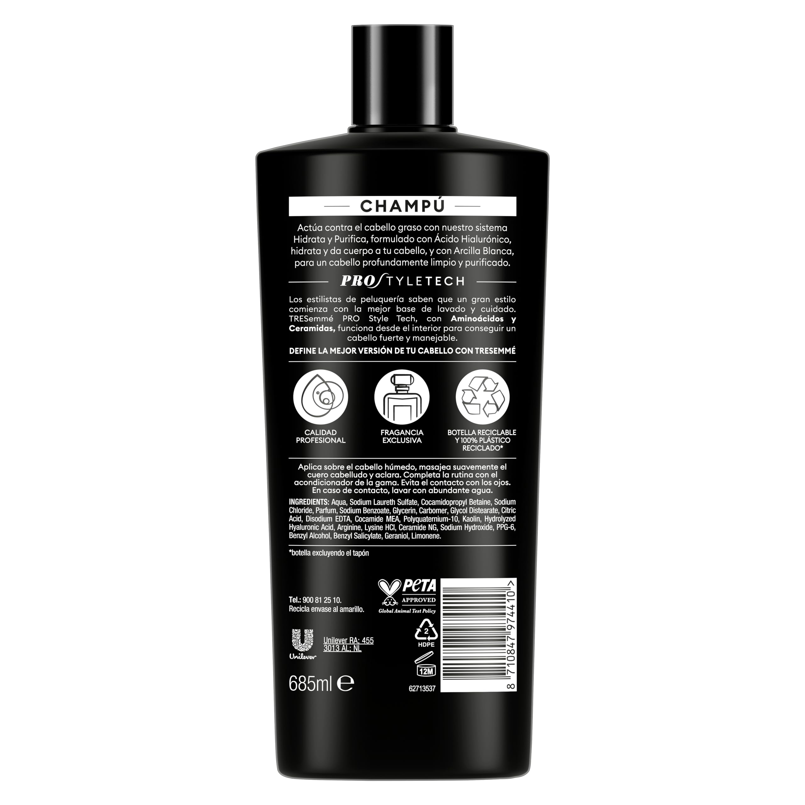 TRESemmé Szampon nawilżający i oczyszczający do włosów tłustych z kwasem hialuronowym i białą glinką, czyści i nawilża, opakowanie 6 x 685 ml