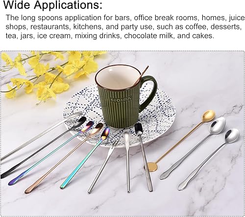Miniatura 7 de uxcell Cuchara de mango largo, 2 cucharas de helado de 7.87 pulgadas, cucharas de acero inoxidable para mezclar y beber café (plateado)