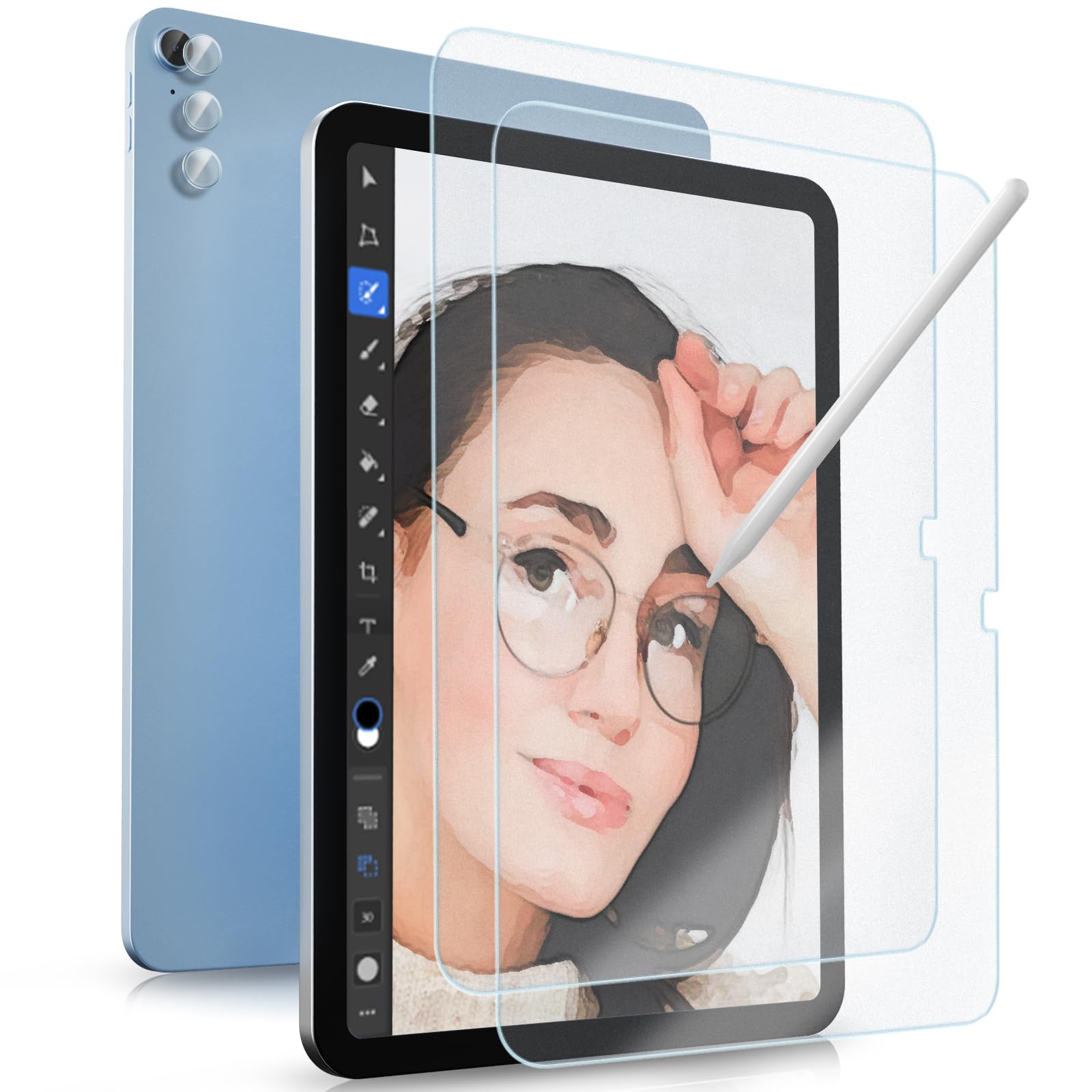 ProCase 2 Pack Tempered Paper Screen Protector for iPad (A16) 11th 2025 / iPad 10th Generation with 3 Pack Camera Lens Protector, Feel Like Paper Glass for iPad 11/10 Gen