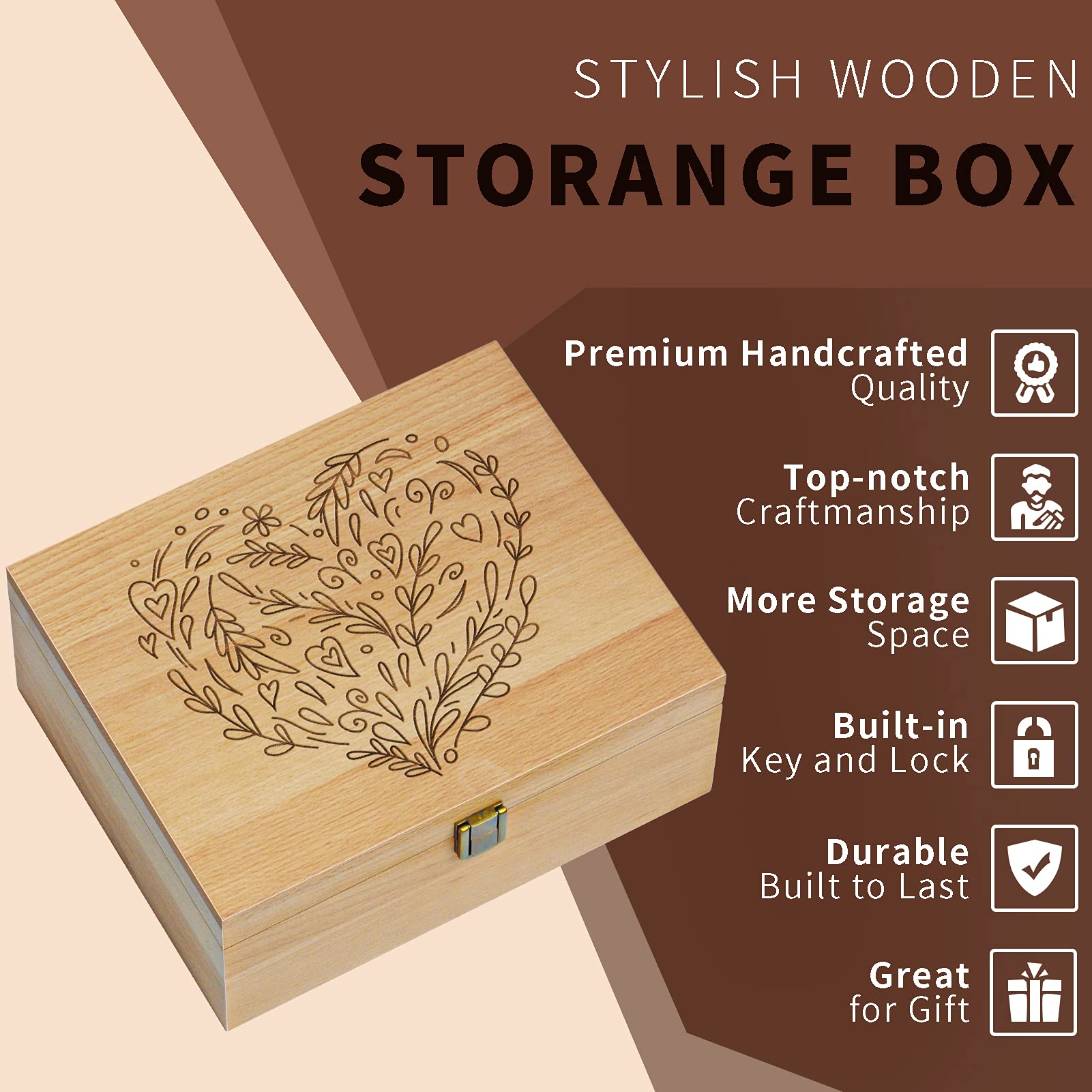 EXISTING Caja de recuerdos para recuerdos, caja de almacenamiento de madera cortada con láser con tapa con bisagras, cajas grandes de recuerdo, almacena joyas, juguetes, fotos y recuerdos en una caja