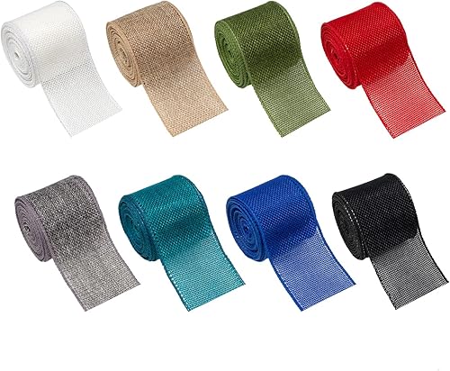 Cinta de arpillera con alambre de 2 pulgadas de ancho  8 rollos de 40 yardas de tela sólida natural con borde de alambre de metal para manualidades,