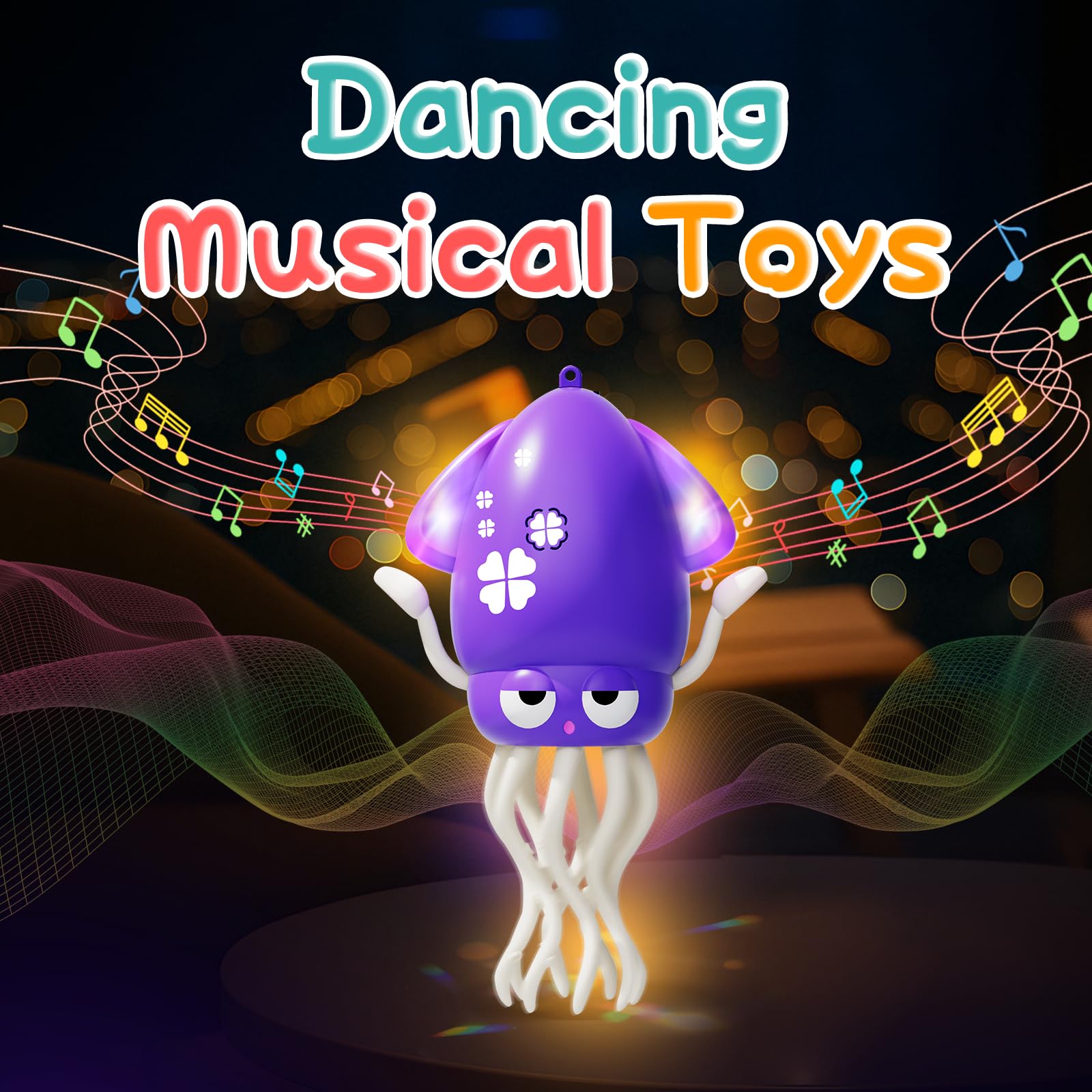 KJIXYUNG Polpo Giocattolo Danzante e strisciante con luci LED e Musica - Giocattolo interattivo Musicale oscillante Automatico - Regalo di Compleanno Divertente (Viola)