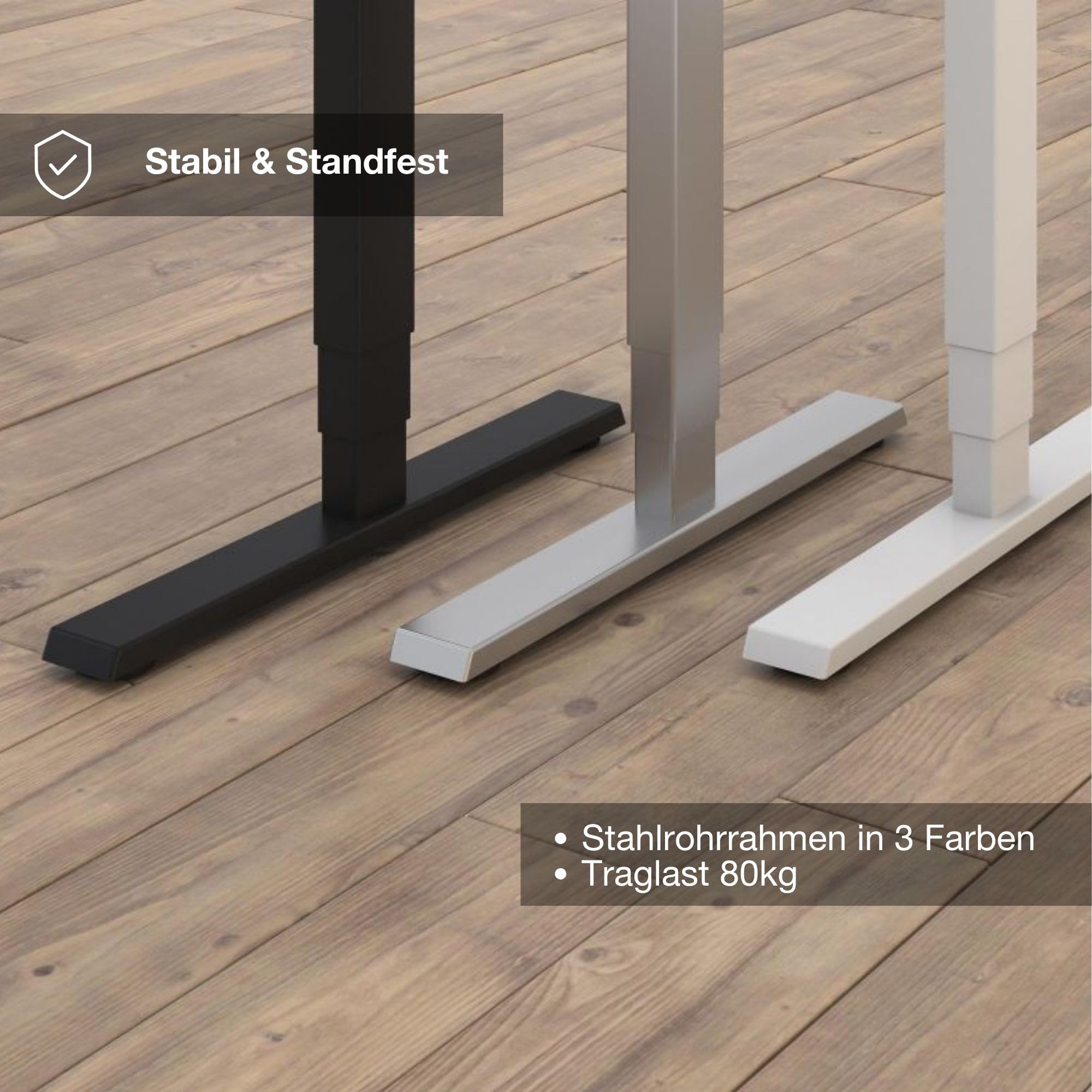 ASSMANN Höhenverstellbarer Schreibtisch elektrisch, 180x80cm, TÜV-geprüft | stufenlos verstellbar mit Aufprallschutz, ergonomischer Schreibtisch Made in Germany, abgerundete Ecken, Eiche Tabak/Schwarz