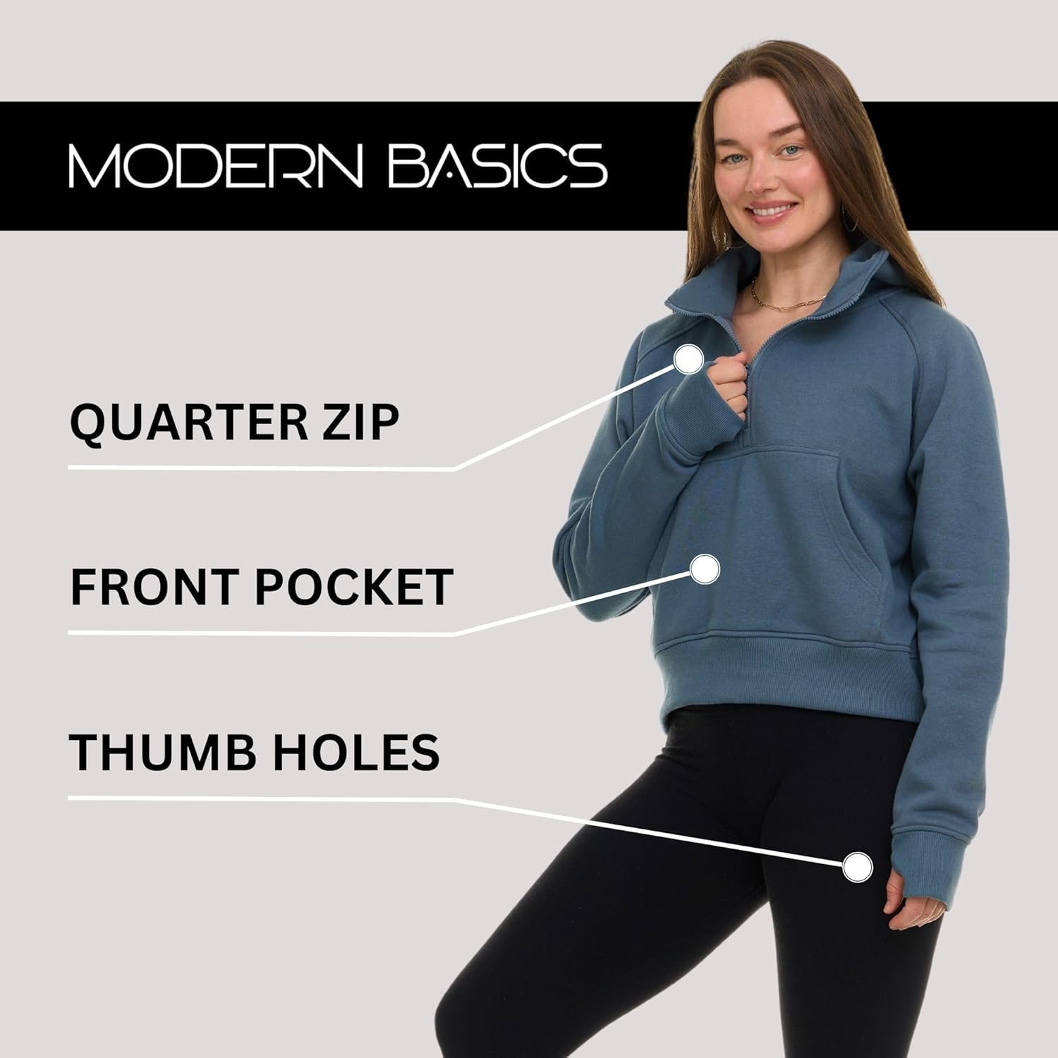 Womens Half Zip Hoodie - Fleece Cropped Sweatshirt for Women, Quarter Zip Up Pullover - Image 2