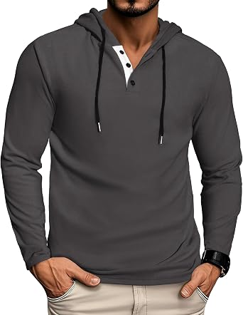 Mens Fashion Athletic Hoodies Long Sleeve Drawstring Casual Sweatshirts Color blocked Collar Lightweight Pullover