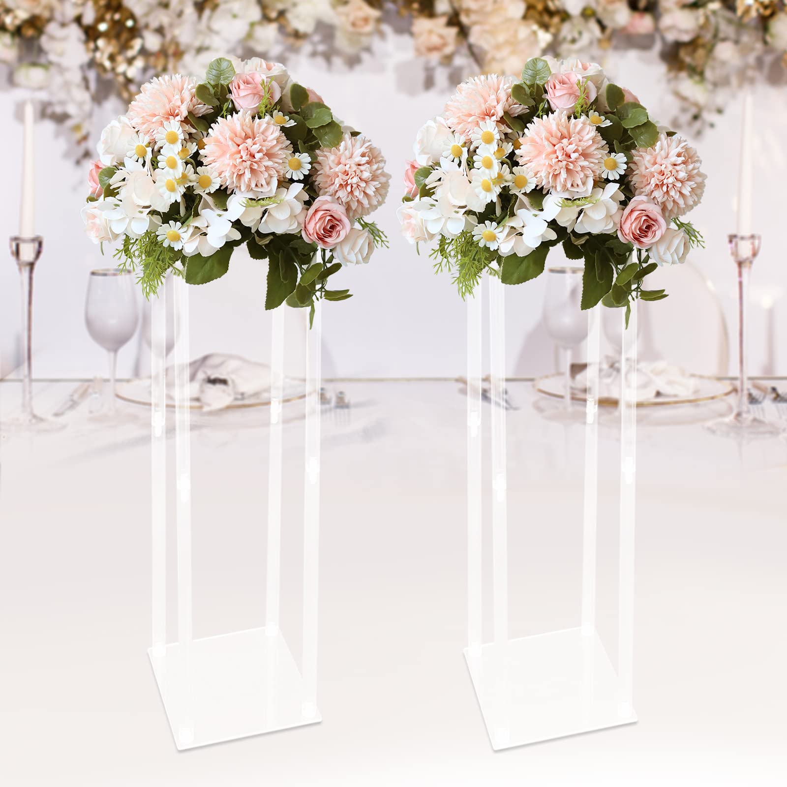 Lot de 2 supports de fleurs de mariage en acrylique pour table de mariage - Vase de 100 cm de haut pour centres de table - Support de fleurs pour mariage, fête, vases à fleurs, maison, salon