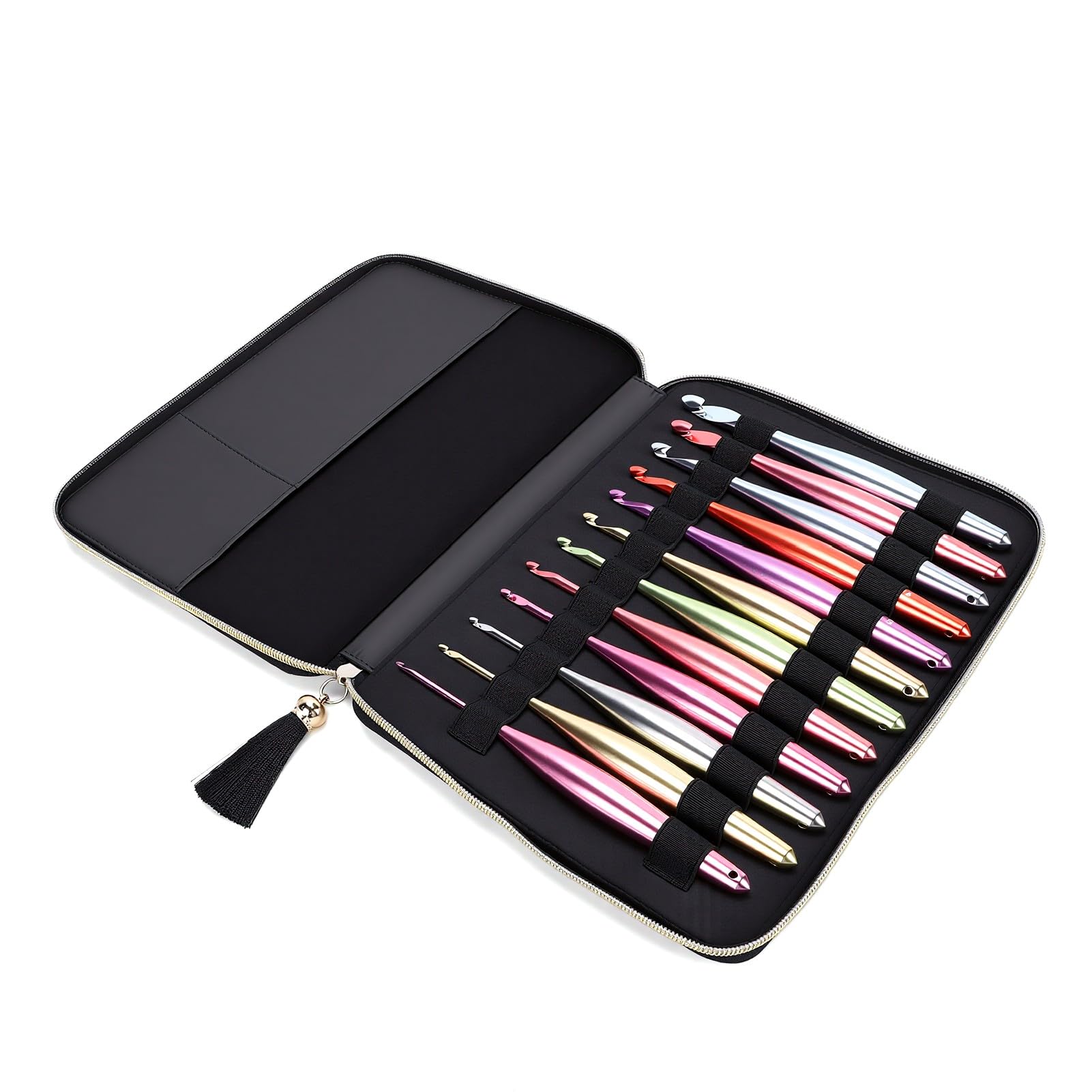 Rengue Juego de Agujas de Ganchillo de 12 Tamaños, Aluminio de 3,0 a 10 Mm con Estuche de Viaje Kit de Agujas de Ganchillo Ergonómicas Codificadas por Colores Puntas Lisas para Mantas Bufandas