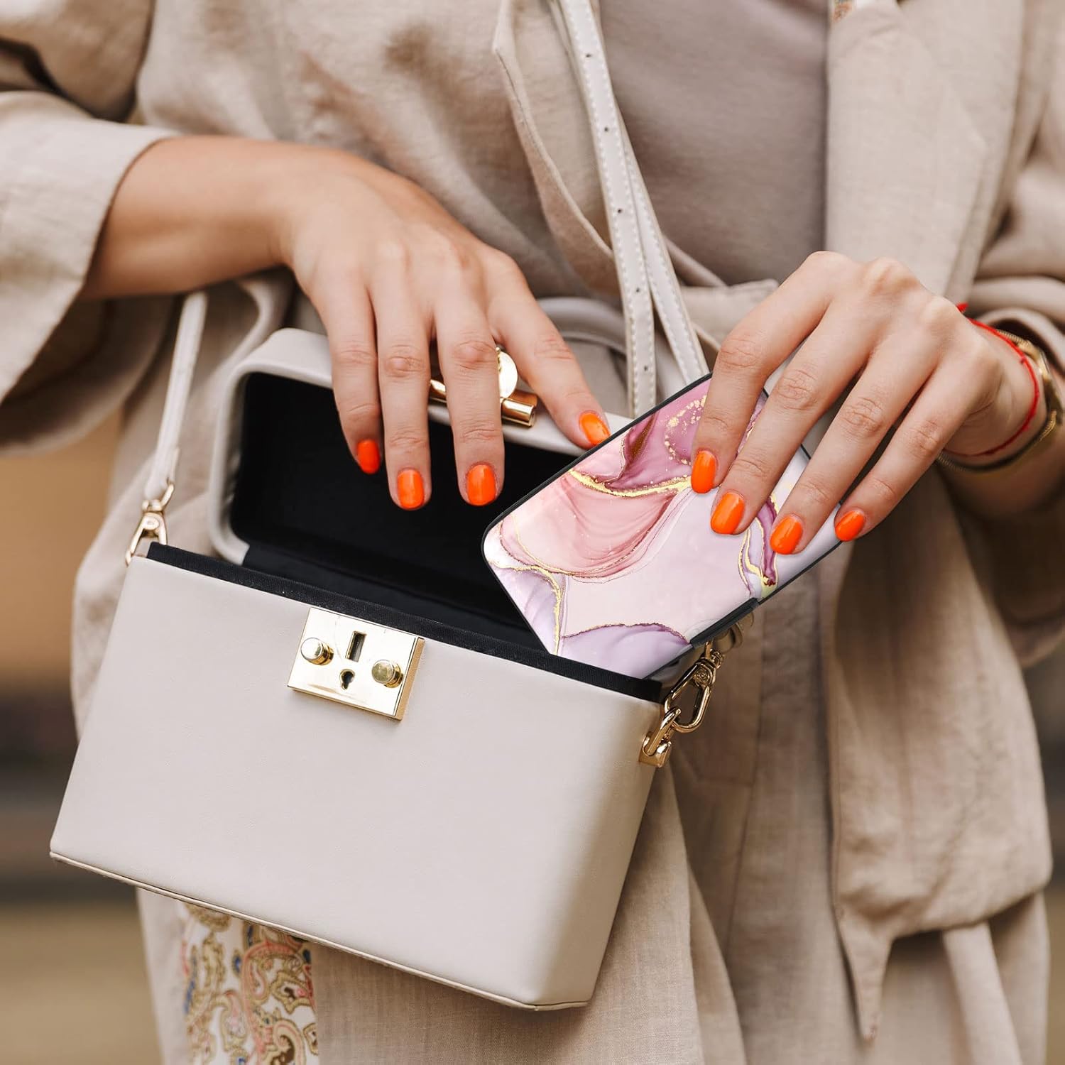 Pink Solid Marble Credit Card Holder