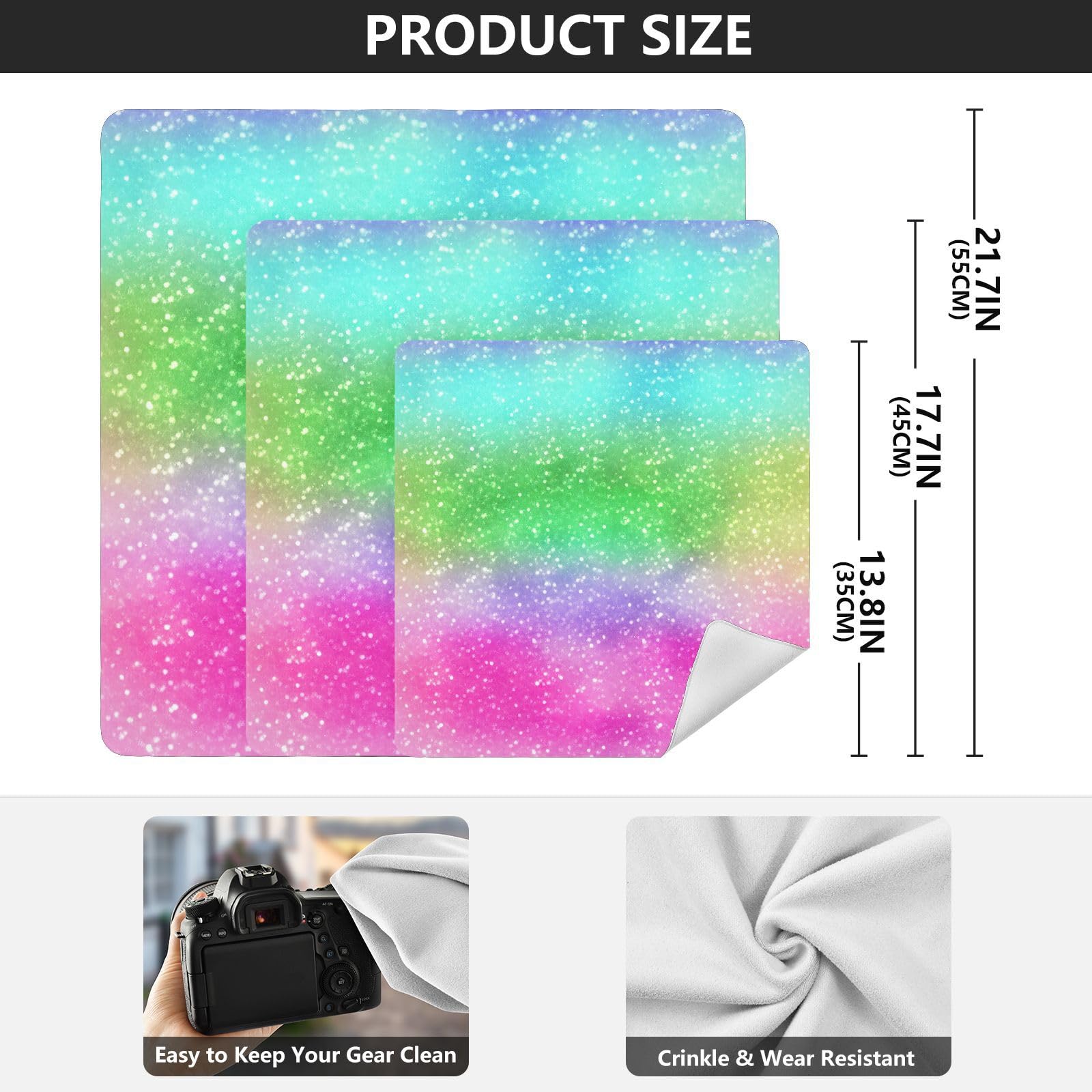 ODAWA Colorful Gradient Rainbow Colors Self-Adhesive Cloths 21.7X21.7 Inch Magic Self-adhesive Storage Protective Cloth Lightweight Foldable Wrapper for Camera Accessories