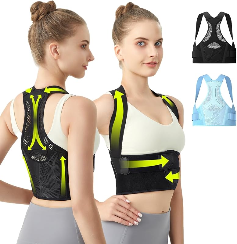 Posture Corrector for Women, Upper Back Brace for Pain Relief Blue M | Lightweight and Breathable, Rounded Shoulders and Hunchback, Compact & Portable with Fashionable Design, Invisible