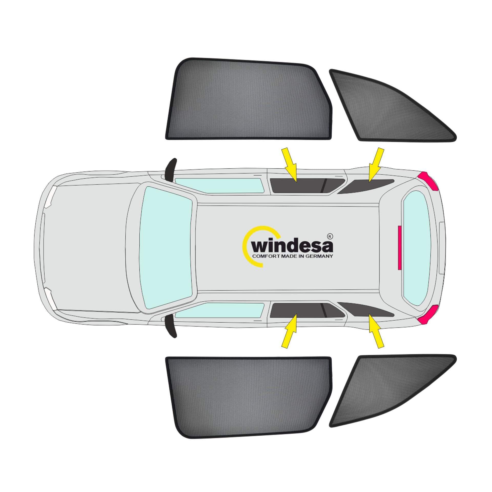 Premium SunClip Auto Sicht- & Sonnenschutz kompatibel mit Mercedes V-Klasse lang 2014-2024 (Seitenscheiben mit Ausstellfenster) INKL Tasche