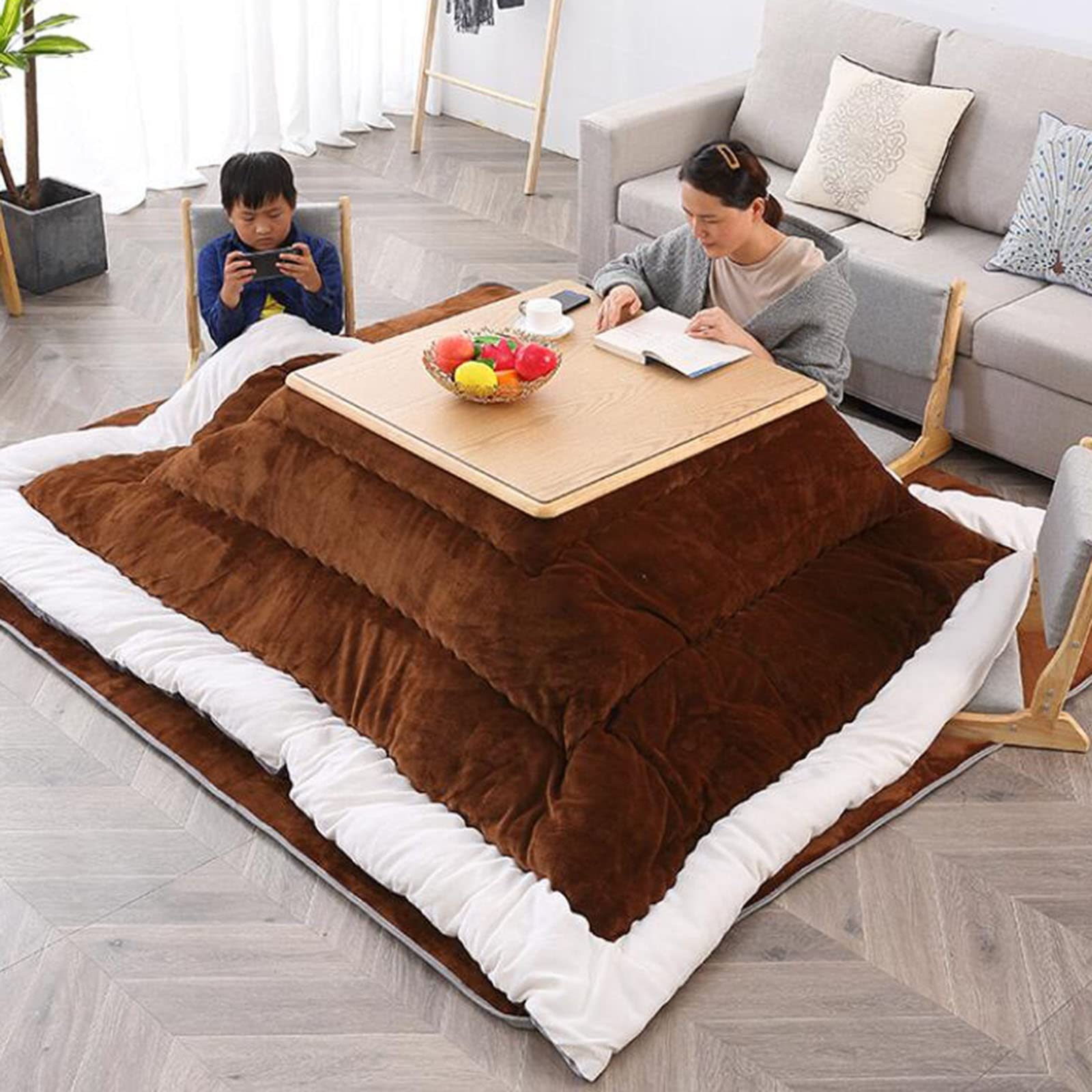 Kotatsu 4er-Set Wohnzimmerheizung Im Winter - Massivholz-Tatami-Tisch Und Sommer-Couchtisch - Warmes Geschenk Für Die Familie (Wood Color, 80 * 80 * 45cm)