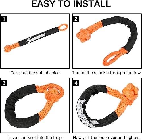 Miniatura 5 de Cuerda de grillete suave sintética de 12 pulgada x 21 pulgadas, 2 unidades, 48,000 libras, resistencia máxima a la rotura, grilletes suaves