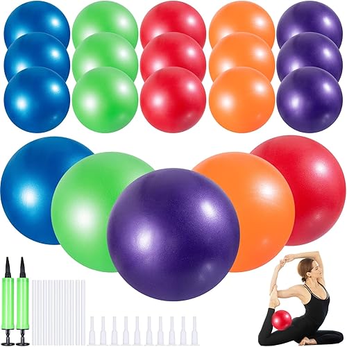 Miniatura 14 de Sotiff 20 pelotas pequeñas de ejercicio de pilates de 9 pulgadas, mini pelotas de barra de yoga para estabilidad, fitness, terapia física, Rosa,