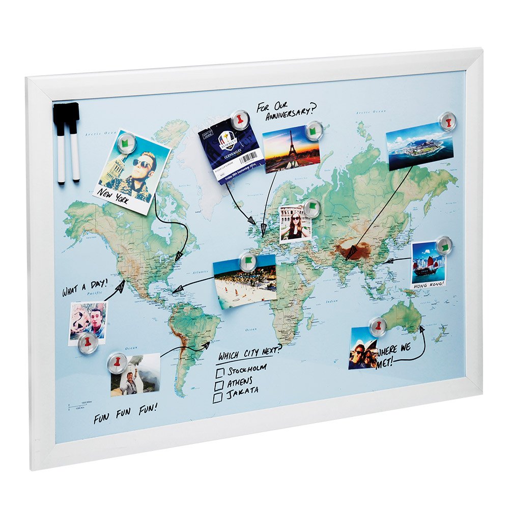 World Map, Magnetic Whiteboard Maps to Draw, Pin and Plan Your Travels (World City)